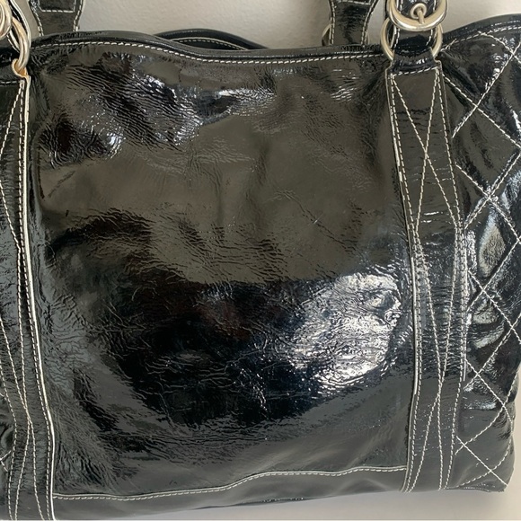 Cavalcanti Genuine Black Patent Leather Shoulder Bag Quilt Made In Italy Large - Picture 8 of 16